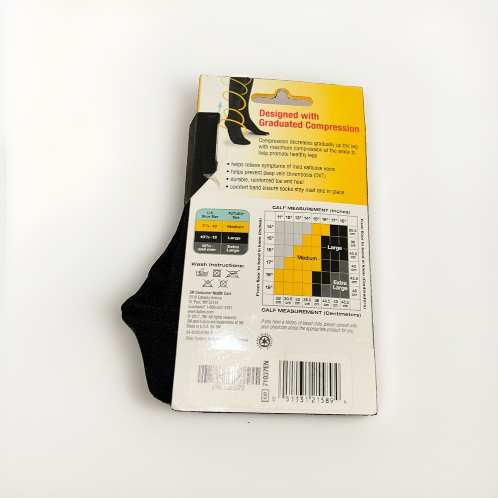 1 Pair 3M FUTURO Dress Socks for Men Firm 20-30mmHg (Black) X-Large Compression - Picture 2 of 2